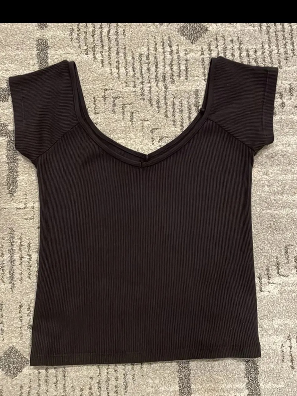 Brandy Melville Black Ribbed V-Neck Off The Shoulder Short Sleeve Tee